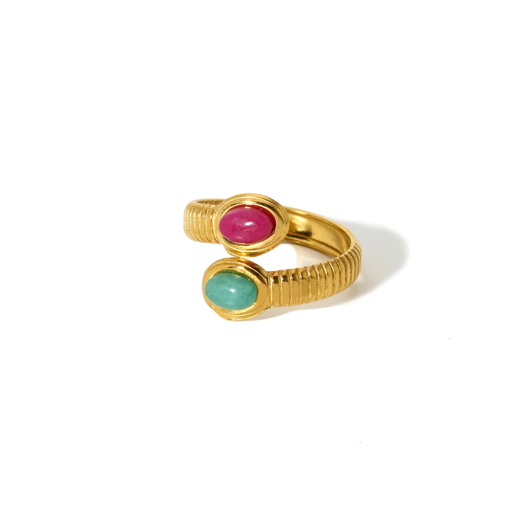 Bunte Natursteinringe Schmuck Schlangenring wasserdicht 18K vergoldeter Edelstahlring für Frauen Geschenk – Detail 11