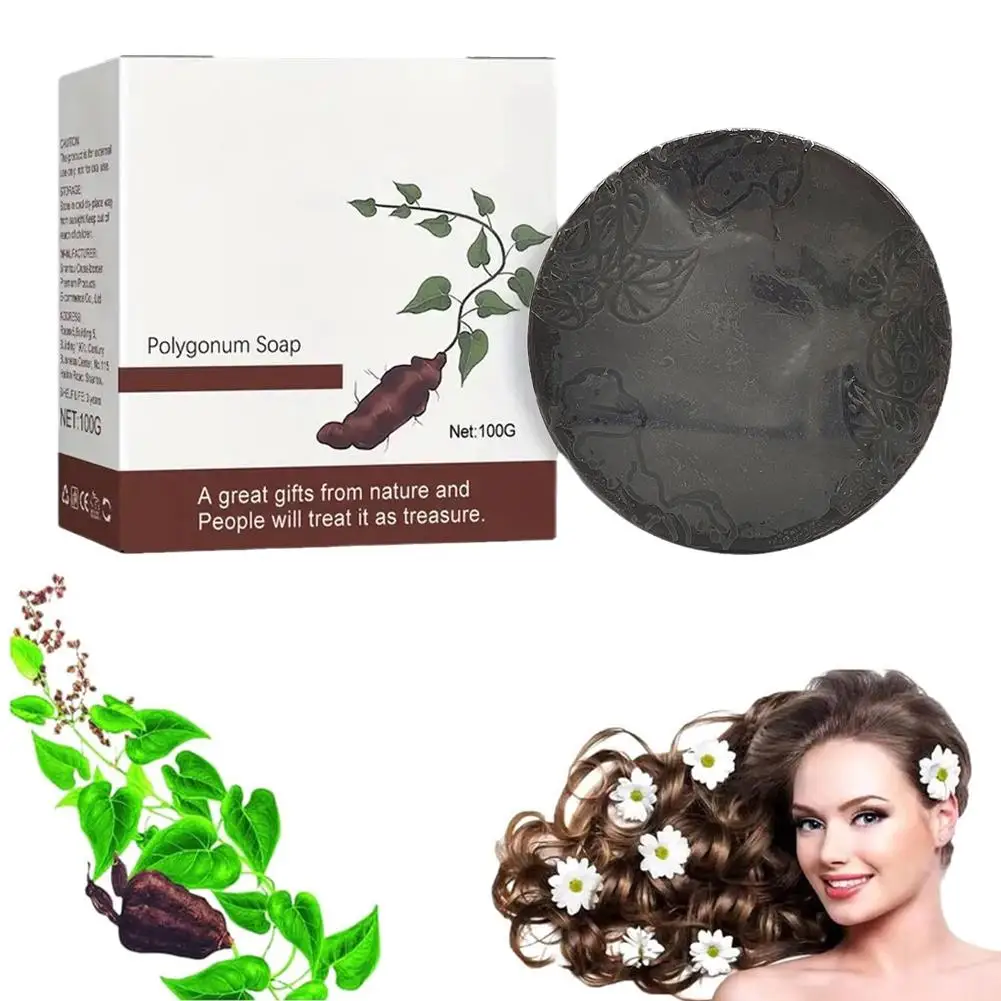 Champú Polygonum para oscurecer el cabello, barra de jabón reparador, nutritivo, Color negro, blanco y gris, F0T6, 100G