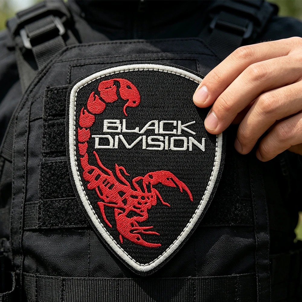 Black Division Red Scorpion Embroidered Patch Escape from Tarkov Tactical Patch Hook and Loop