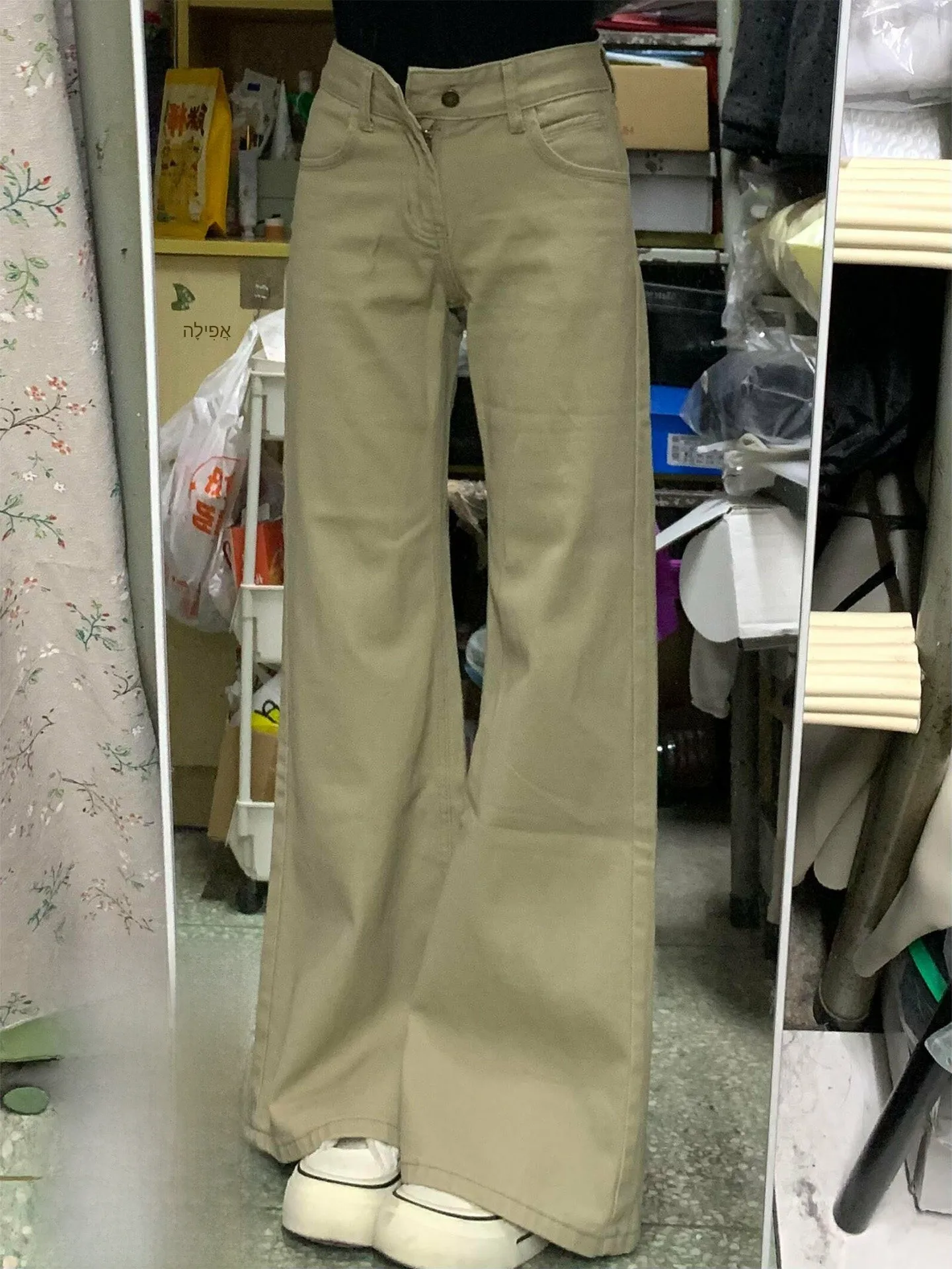 

Slimming High-Waisted Khaki Denim Pants Vintage Style Straight Leg Loose Fit Spring Summer New Arrival Women's Long Trousers