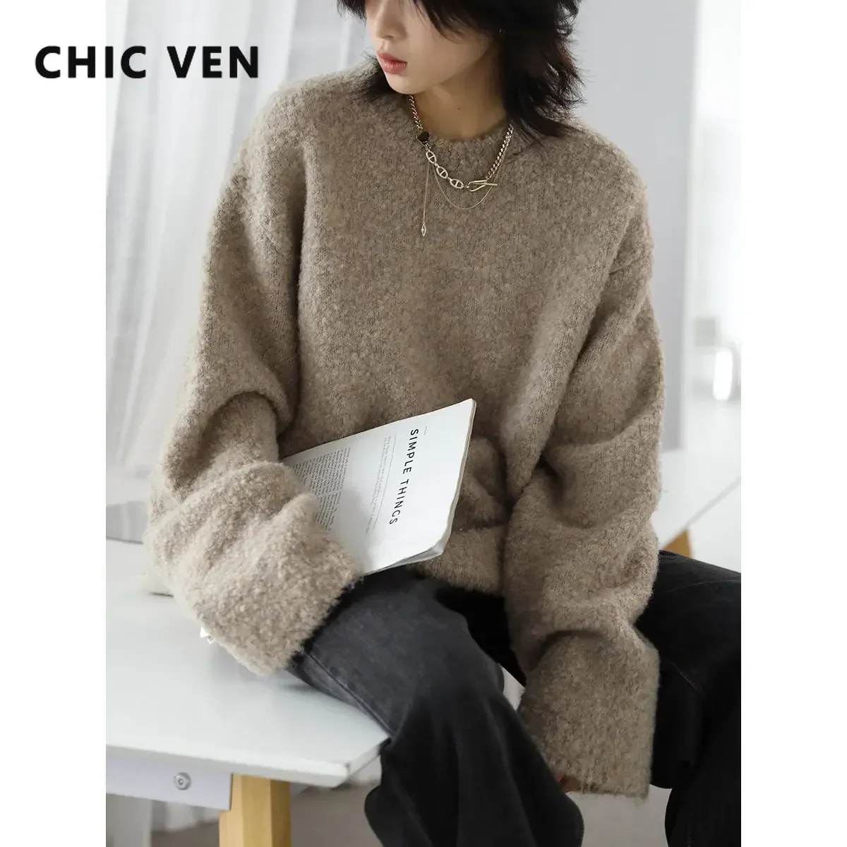 

CHIC VEN Women's Sweater Neckline Hollow-out Sweaters Woman Tops Thick Warm Female Pullover Jumpers Autumn Winter 2023