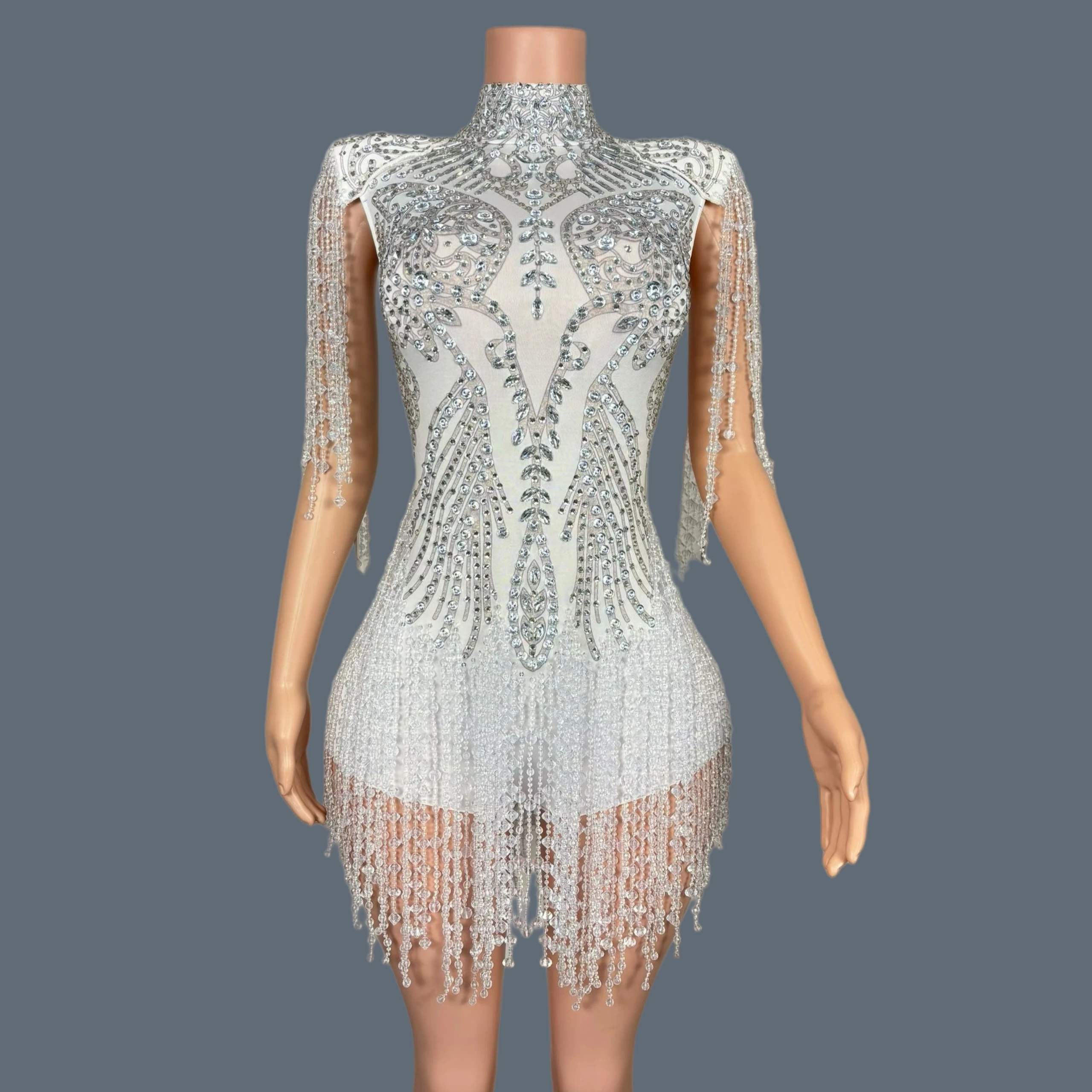 

Sparkly Crystals Tassel Bodysuit Luxury Sexy Spandex Elastic Leotard Nightclub Event Party Show Stage Performance Wear Hanshuang