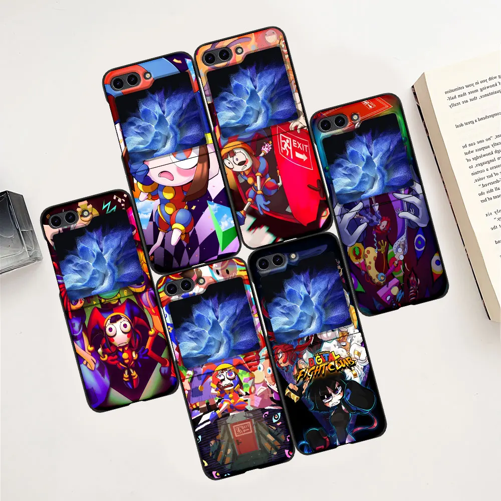 Pomni Amazing Digital Circus Cell Phone Case for Samsung Galaxy Z Flip5 Black Cover Z Flip 5 Hard PC Folding Shell Zflip5 Cases