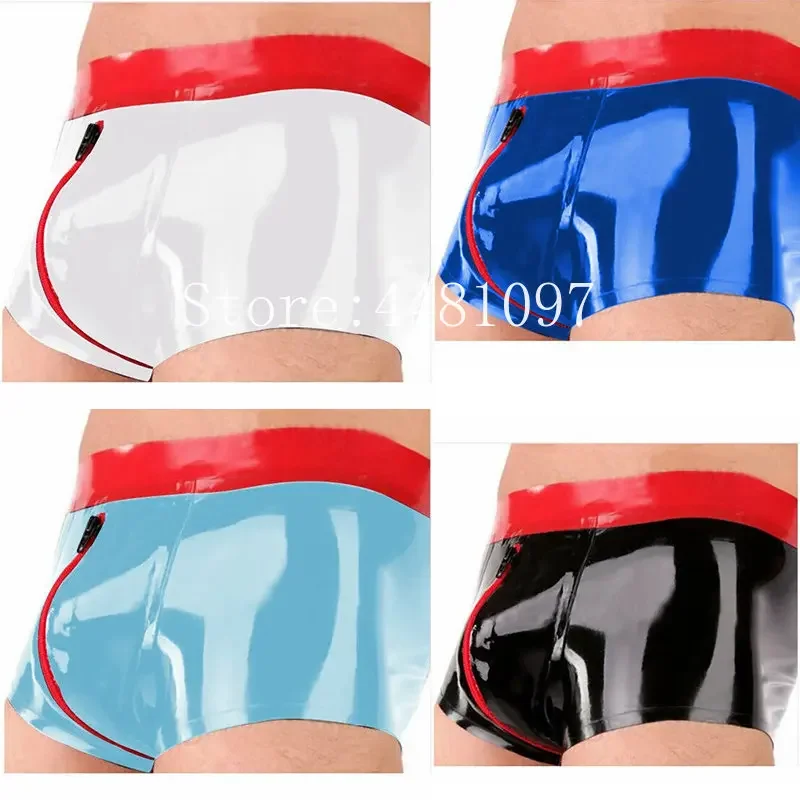 Latex Shorts Rubber Boxer Briefs with Front Crotch Zipper Underwear Pants Club Wear Costume Handmade