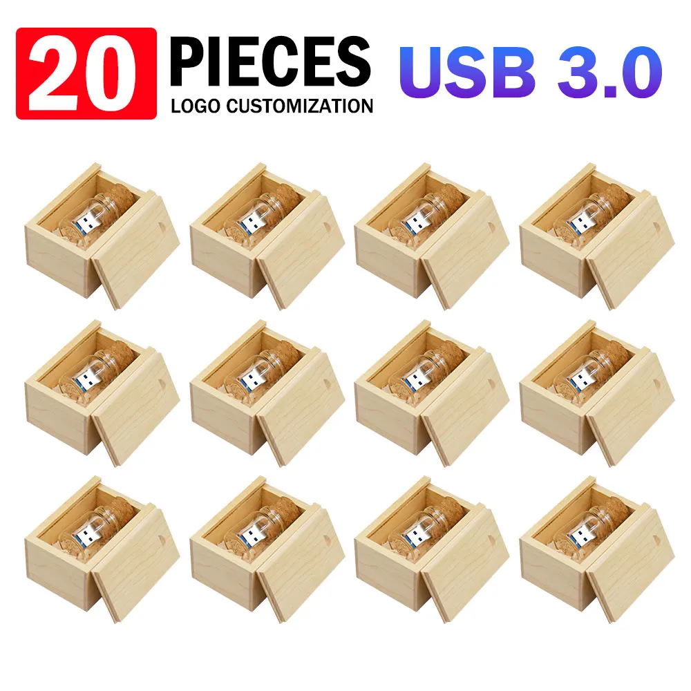 

20PCS/Lot Drifting Bottle Flash Drive 128GB Free LOGO USB 3.0 Pen Drive 64GB Glass Bottle Memory Stick 32G Free LOGO U Disk 16G