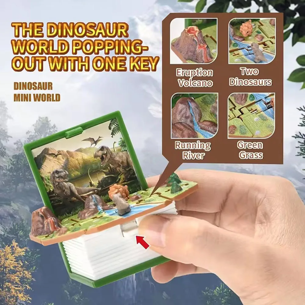 3D Dinosaurs Folding Book Keychain Children Novelty Dinosaur World Astronaut Keychain Mini Fold Explosion Book Dinosaur Toy