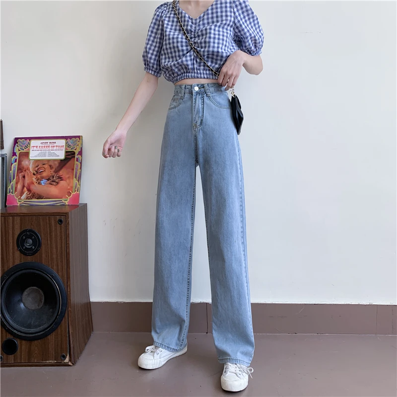 

Loose Wide Leg Jeans Women's Loose Slim Straight Drapey Dad Ankle-Length Pants High Waist Thin Color Spring Autumn New Sle