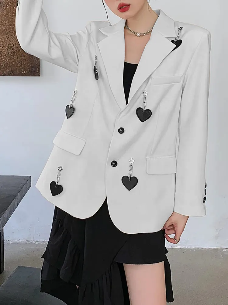 TWOTWINSTYLE Patchwork Chain Blazer For Women Notched Collar Long Sleeve Spliced Single Breasted Casual Blazers Female Fashion