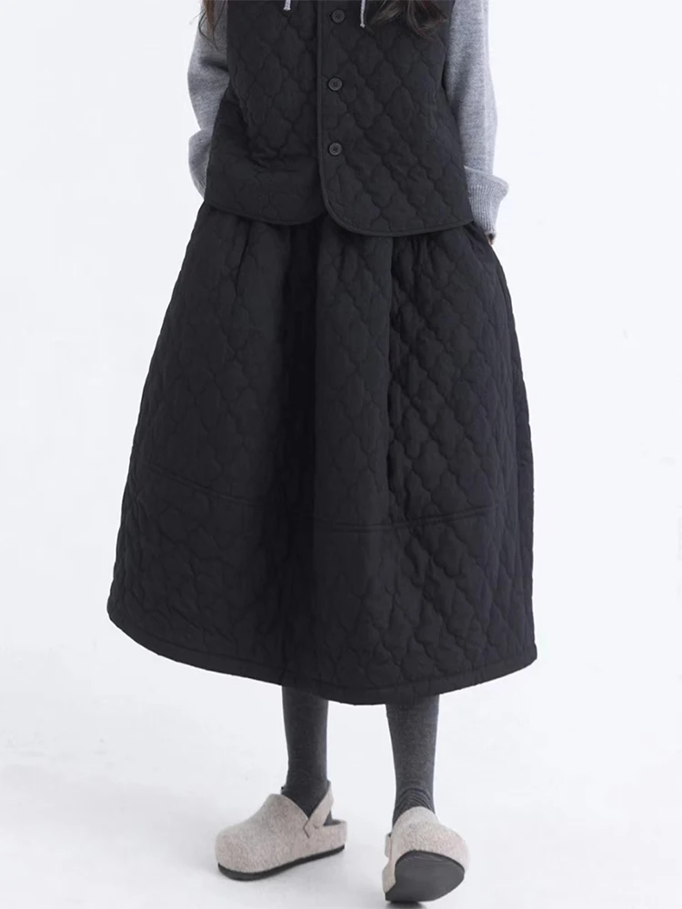 

Bla Quilted down Cotton Skirt High Waist Loose Fitting Winter Versatile Women's A-Line Midi Skirt Thiened Stitching