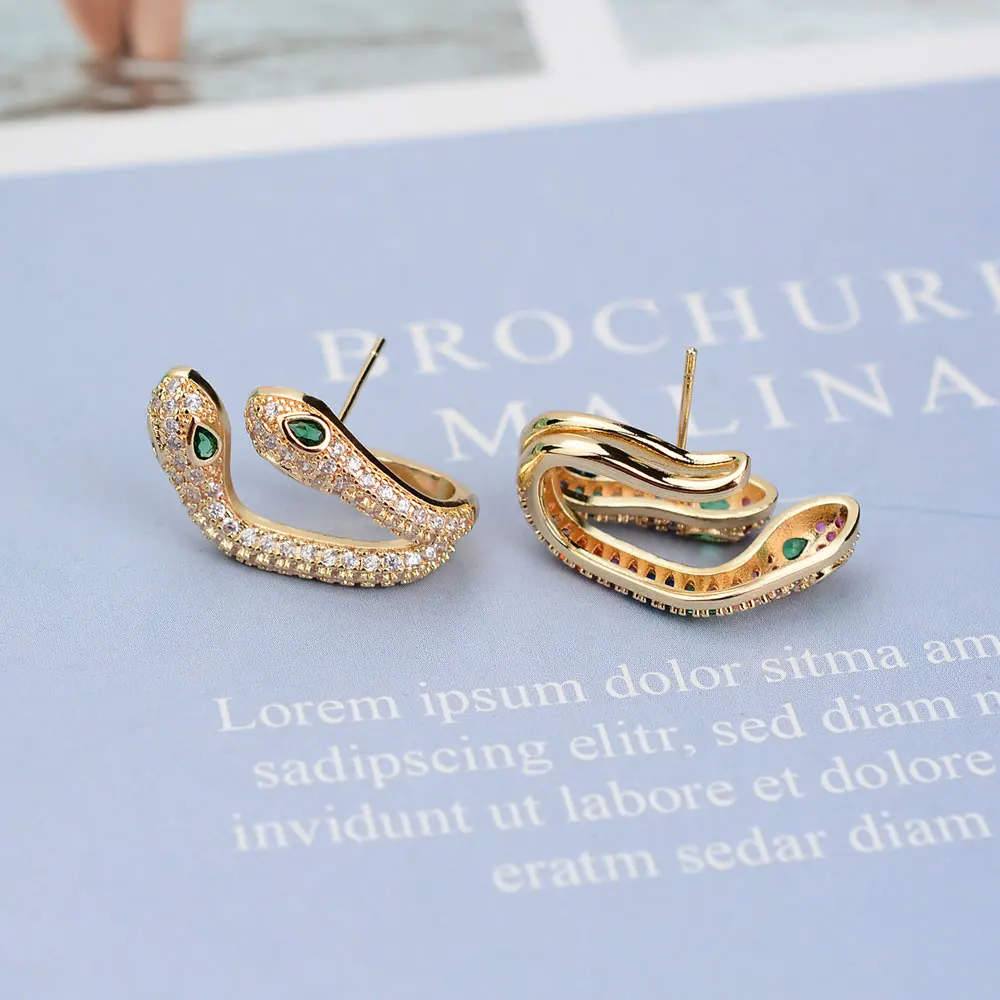 1Pcs New Two Headed Snake Studs Earrings For Women Vintage Rainbow Zircon Ear Bone Clip Punk Ear Cuffs Personality Jewelry Gifts