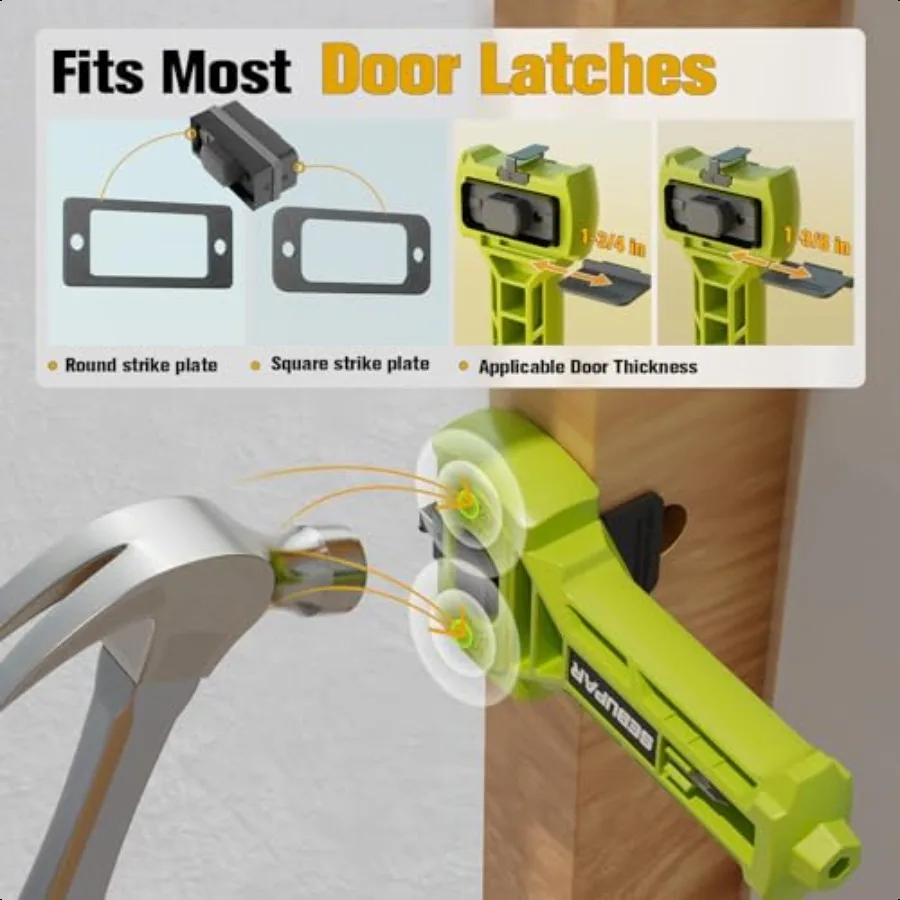 طقم مزلاج الباب أداة نقر مزلاج الباب لتسجيل الدقيق ومجموعة تركيب الباب مناسبة للمزلاج المربع أو المستدير