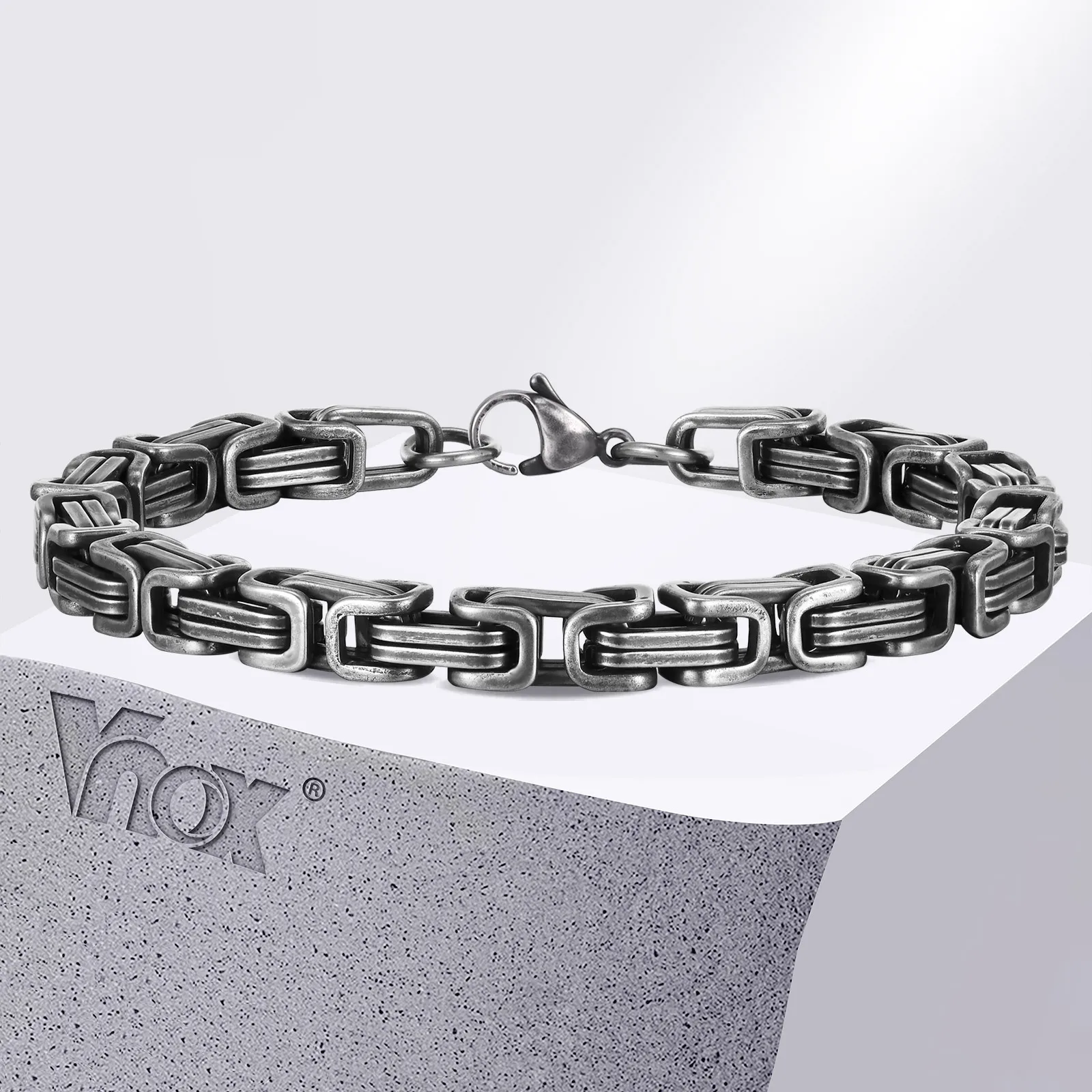 Vnox Oxidized Stainless Steel Byzantine Bracelets, Mens Metal Punk Wristband, Vintage Retro Mens Fashion Jewelry