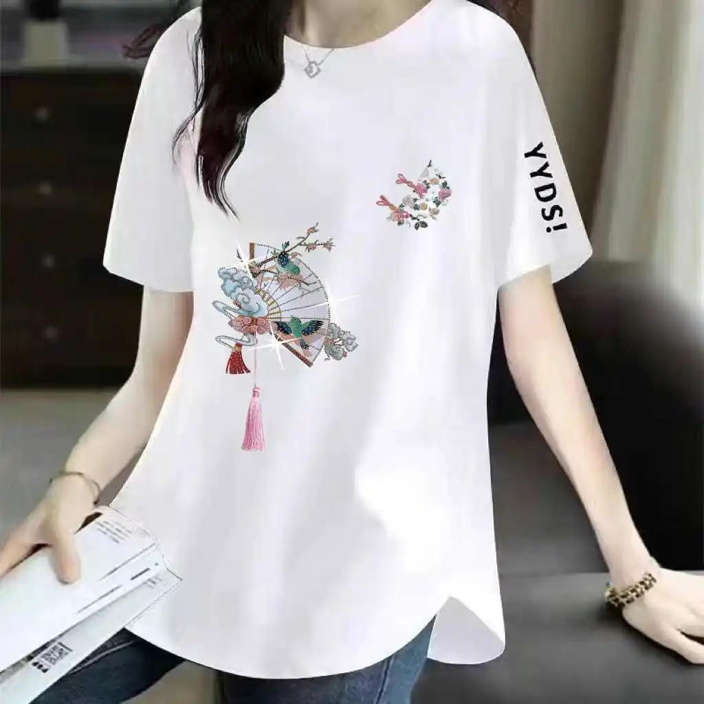 Midlife Mom's New Summer Or Sve Camiseta feminina plus size comprimento médio f Sve Body irt casual estampa criativa redonda...