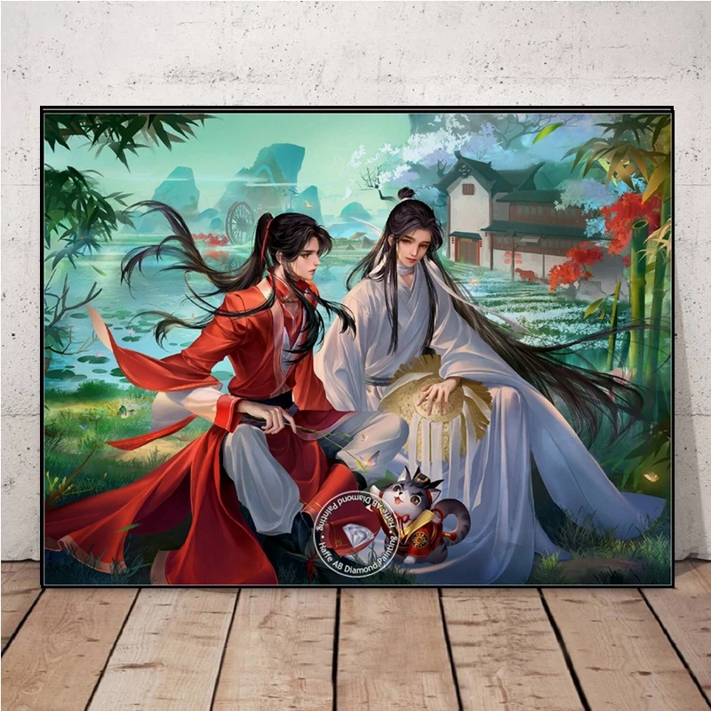 Heaven Official's Blessing AB Diamond Painting Kits Anime Tian Guan Ci Fu Mosaic Art Crimson Rain Sought Flower Scenery Decor