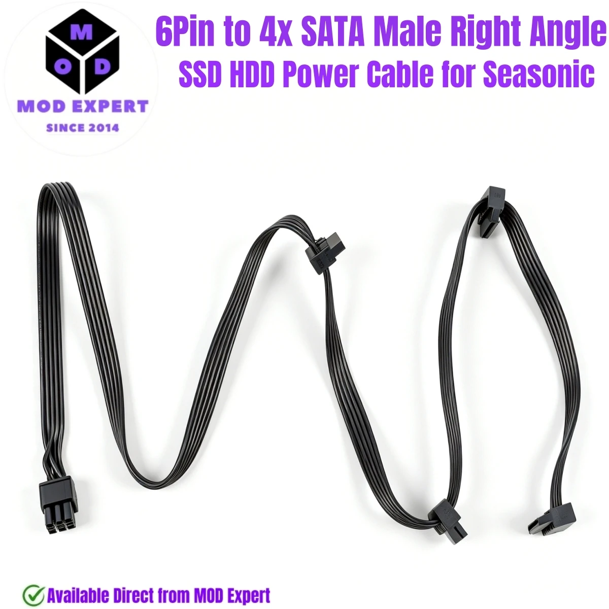 6Pin to 4x SATA Right Angle for Seasonic PRIME Ultra Titanium/Platinum/Gold, 1300W, 1000W, 850W, 750W, 650W, 550W Modular Powers