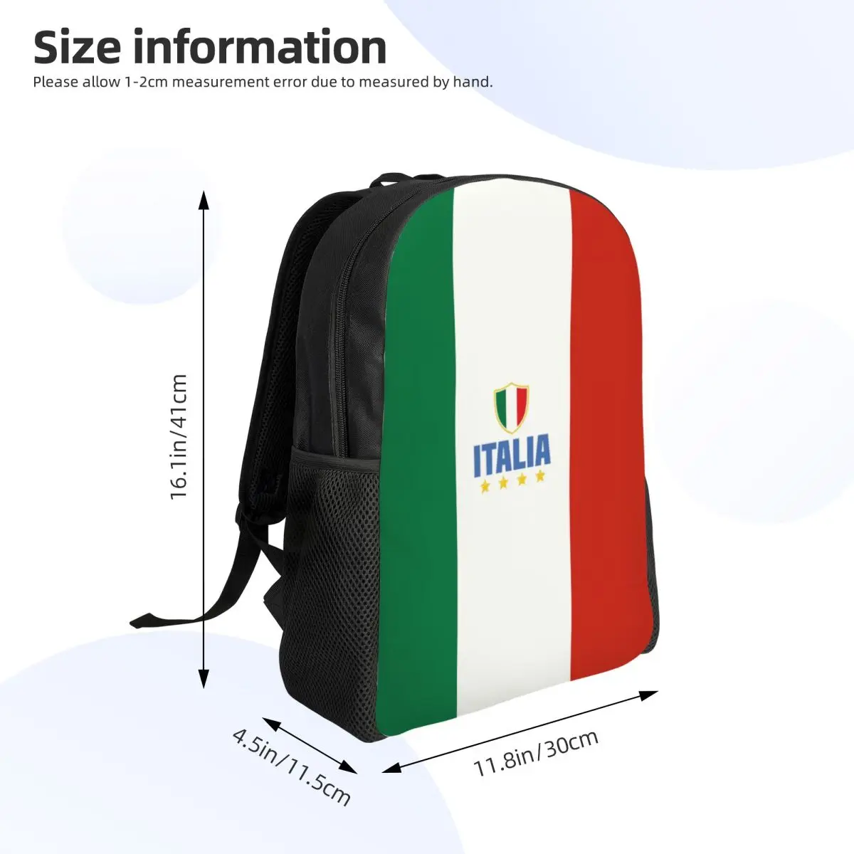 Bendera Italia ransel perjalanan pria wanita tas sekolah komputer tas harian siswa kuliah