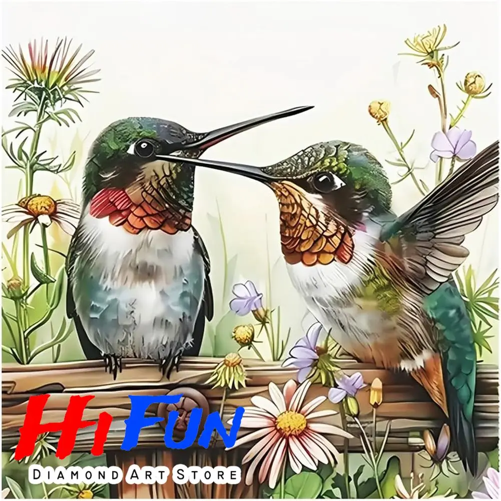 

Diamond Painting Mosaic Kit New Watercolor Ruby-Throated Hummingbirds Love Art Full Square Round Wedding or Anniversary Gift