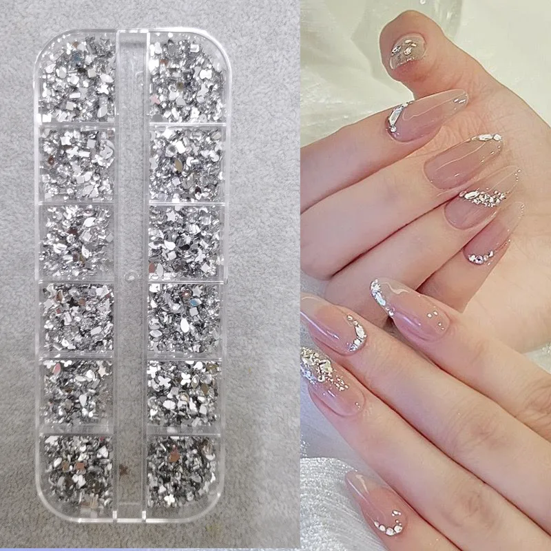 Ornamento de unhas mini prego em forma de trompete diamante plano branco champanhe cor super flash acessório de unhas