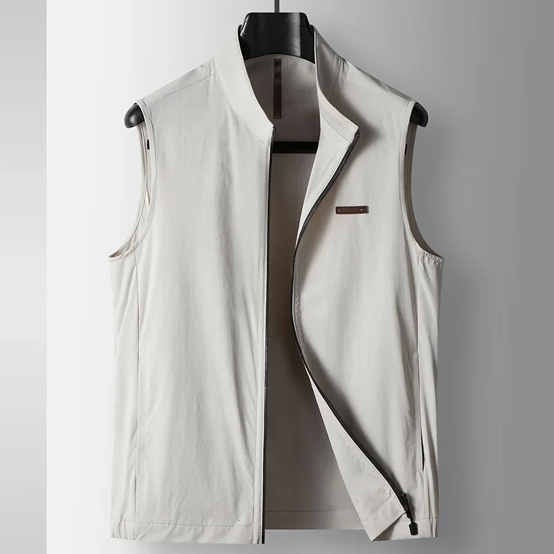 

Men Vests Zipper Fly Cardigan Jackets Sleeveless Coat Casual Vest Loose Fit Spliced Stand Collar Outerwear Summer 2025 Pockets