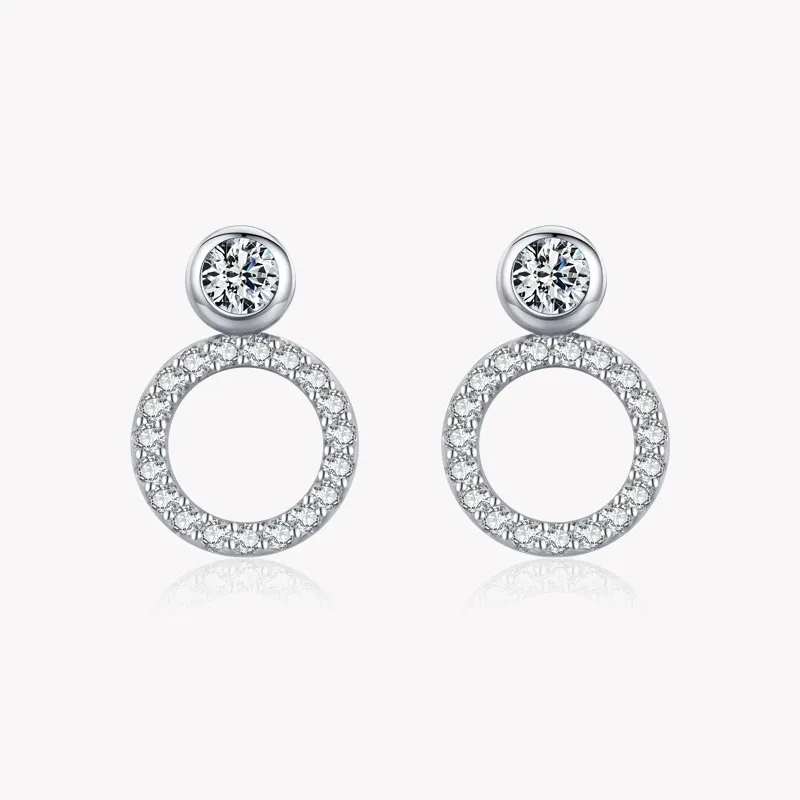 

Круглые женские серьги из стерлингового серебра 925 пробы, высококачественные роскошные легкие бриллиантовые серьги-гвоздики