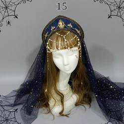 Medieval Royal Tudor Crown Lolita Gothic KC Crown Headband Handmade Renaissance Gorgeous Bead Chain Hair Jewelry Cosplay Hat