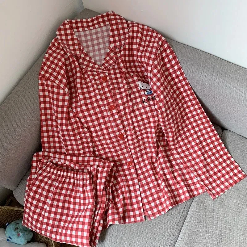 

Sanrio Hello Kitty Women Sleeping Pajamas Sets Kawaii Cartoon Autumn Long Sleeve Pant Young Girl Sleepwear Home Clothes New