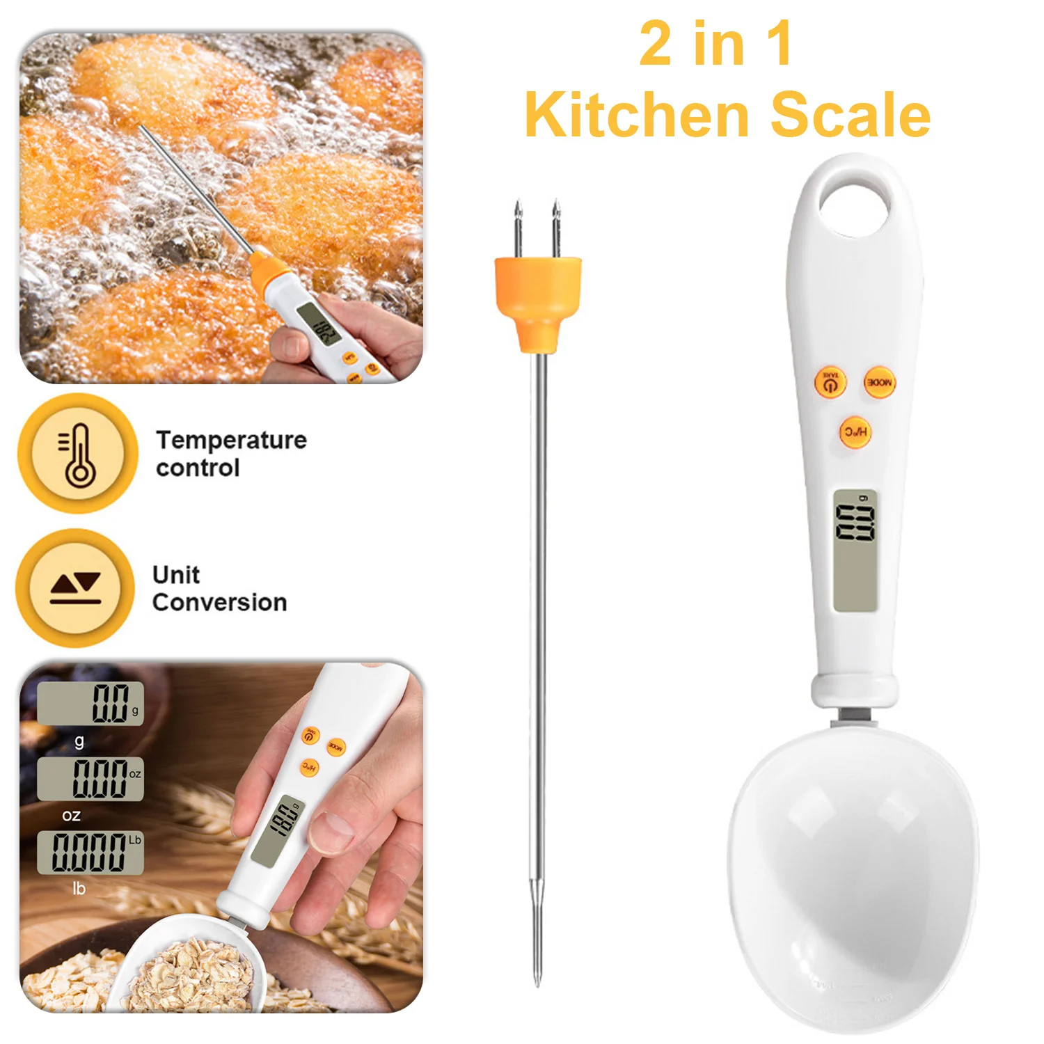 2 in 1 Electronic Kitchen Scale 500g/0.1g Measuring Spoon Scale Electronic Temperature Weight Measuring Spoon for Kitchen Baking