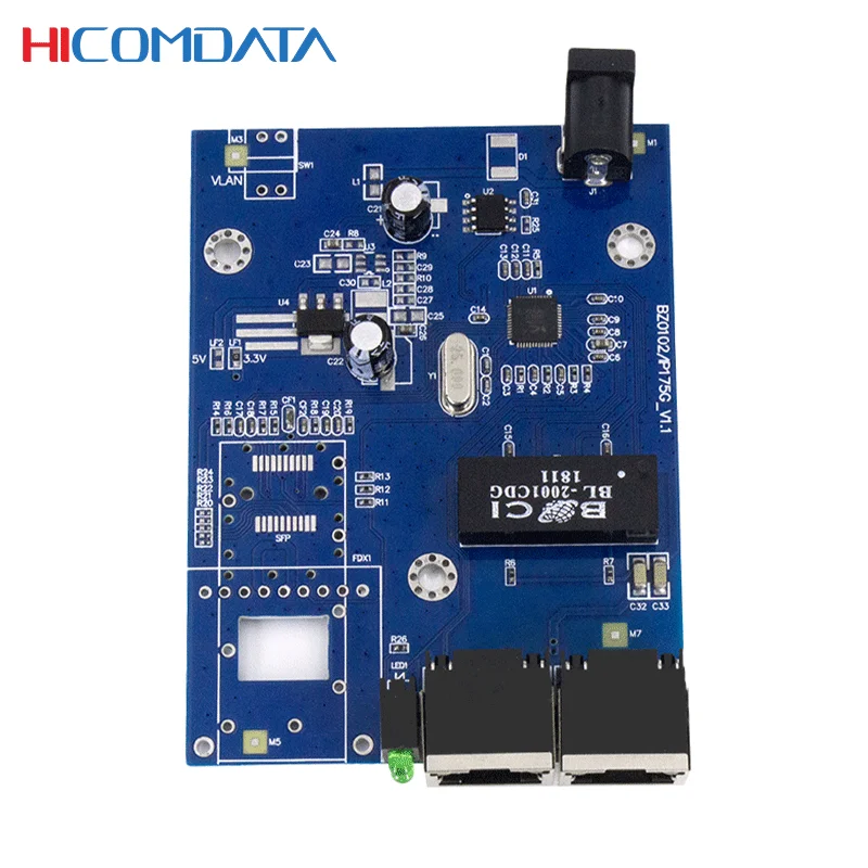 HICOMDATA 100M Fiber Optic Media Converter 5 3 Ports 1 SFP 4 RJ45 1 SFP 2 RJ45 20km SC Port Isolated Fiber Transceiver PCBA