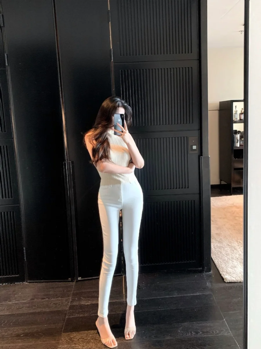 

High Waist Thin Denim Jeans Women's Summer Slimming Long Leg Effect Bootcut Cotton Stretchy Pencil Pants South Korea