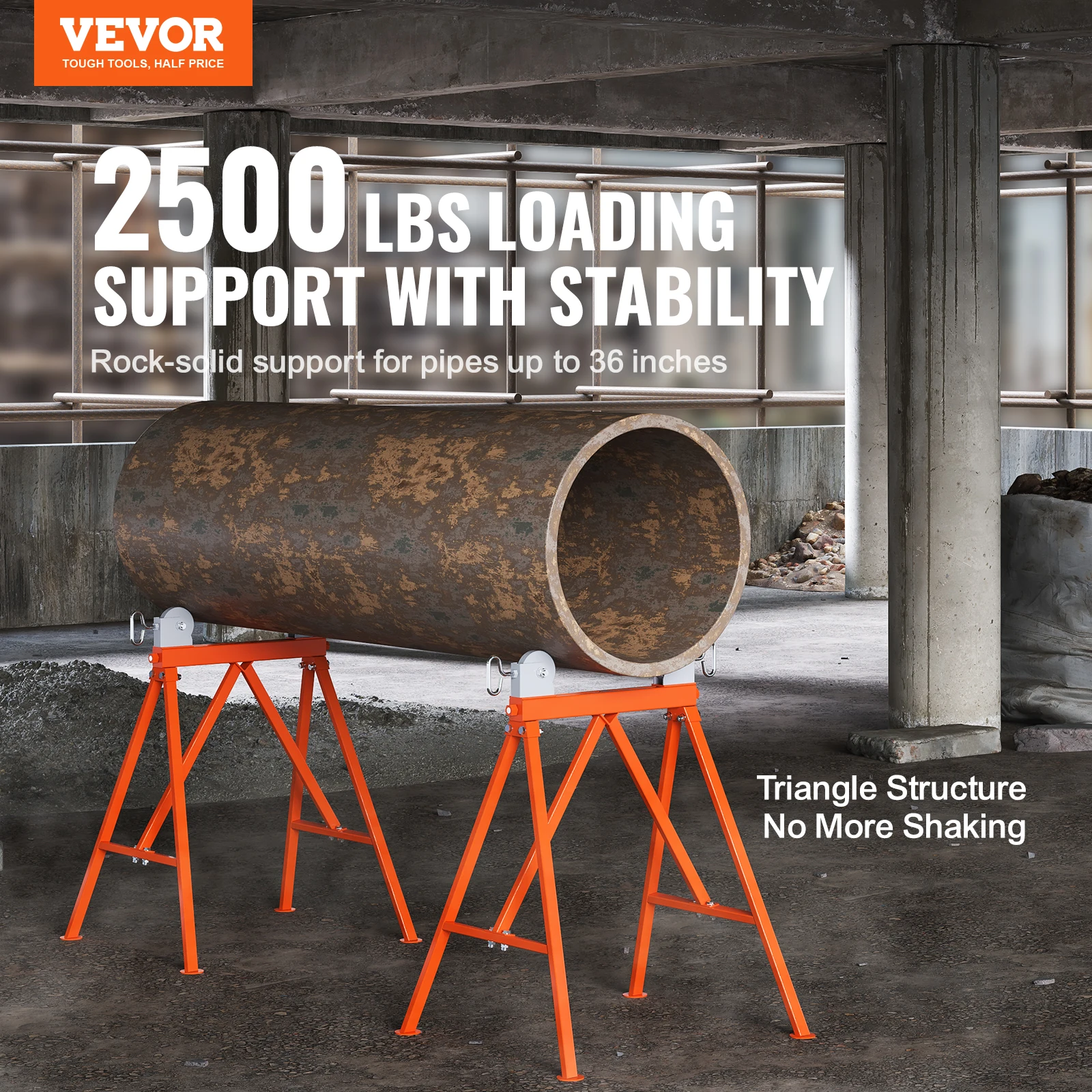 VEVOR Pipe Stand with Roller Head Heavy Duty 2500 LBS Load Capacity Suitable for 2-36 inches Pipes 45# Steel Rollerfor Welding