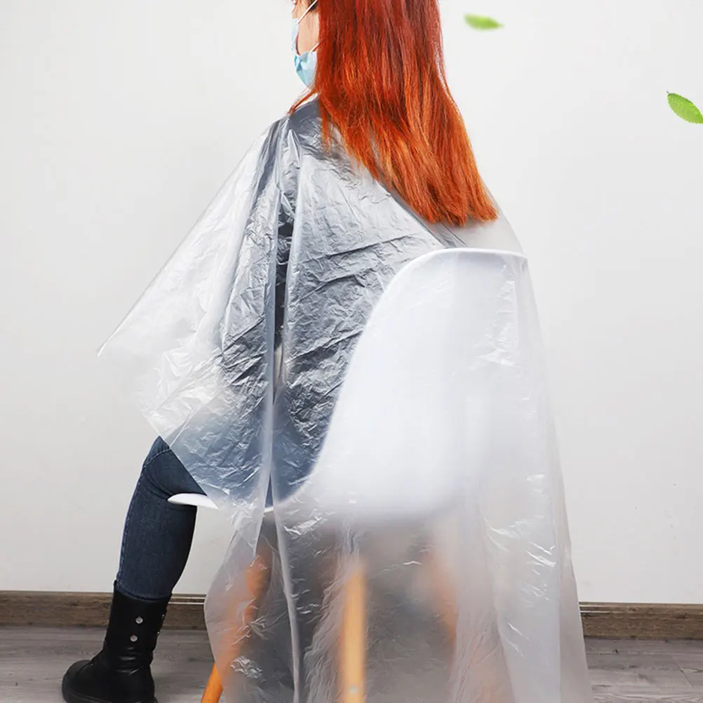 

100pcs Waterproof Hair Cape Transparent Thicken Film Shampoo Cutting Protection Accessory Disposable Bib Salon Barber Shop
