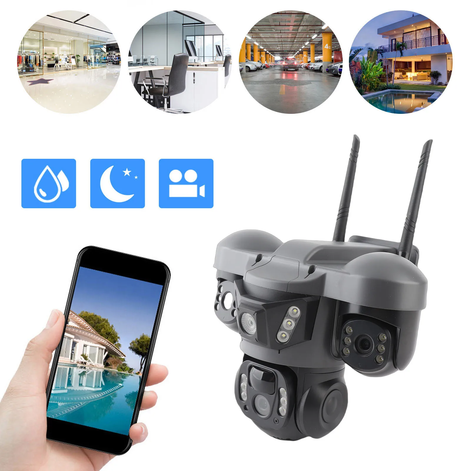 Solar Security Camera AI WiFi 6K 12MP Triple Lens UHD Camera 2 Way Talk IP66 Water Proof PTZ Camera PIR Motion Detection for V38