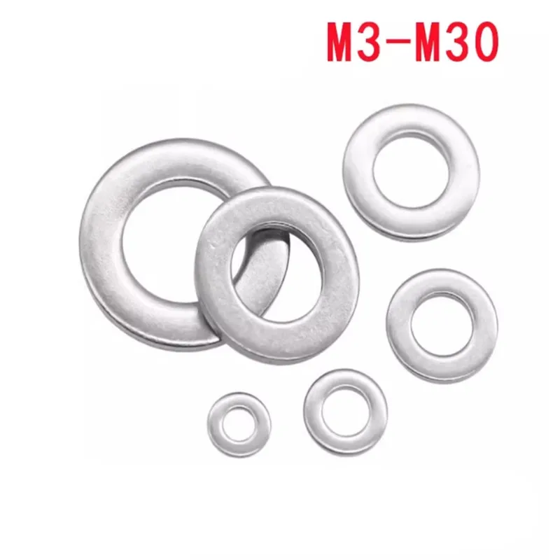 1/50/100pcs GB97 A2 304 Stainless Steel Flat Washer Plain Gasket for M1.6 M2 M2.5 M3 M4 M5 M6 M8 M10 M12 M16 M20 M24 Screw Bolt