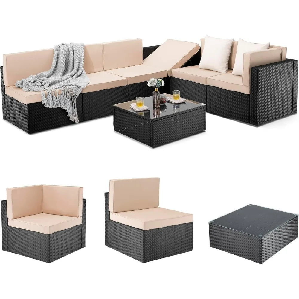 

7 Pieces Outdoor Sectional Furniture，Wicker patio sectional furniture sets，All-Weather Rattan Sectional Sofa Conversation Set