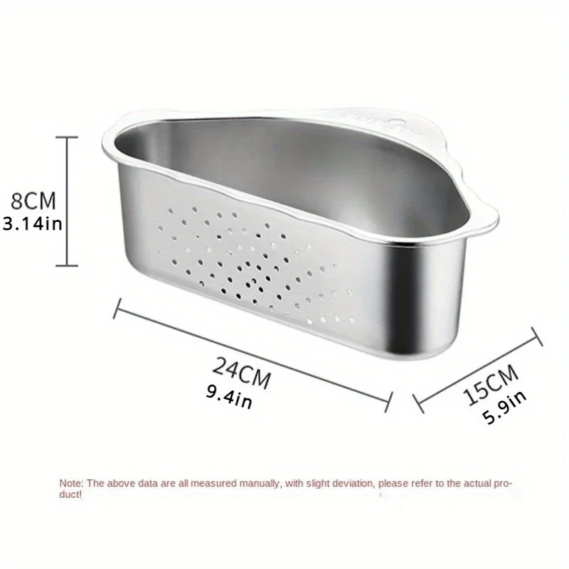 

1pc Stainless Steel Triangle Drain Basket for Kitchen Sink - Multi-Functional Wash Basin Filter with Water and Dishcloth Holder