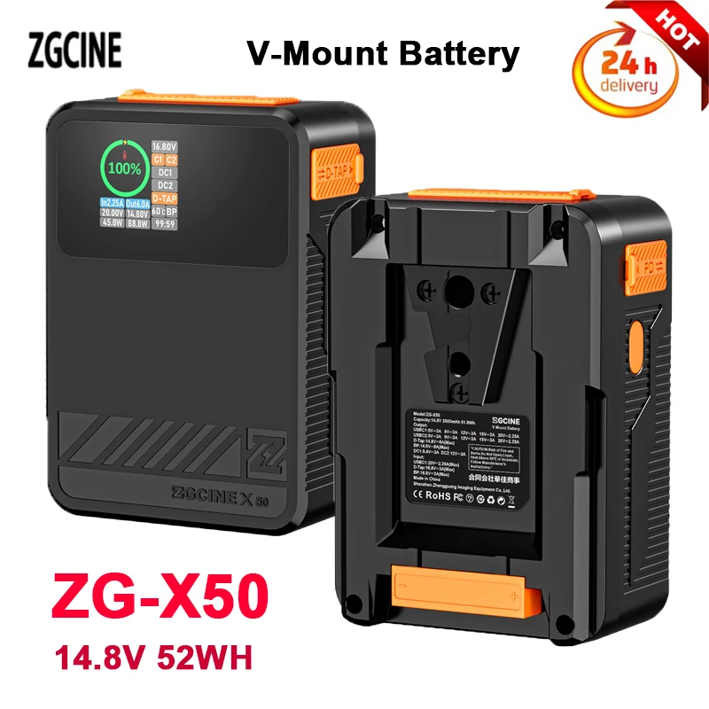 

ZGCINE ZG-X50 V Mount Battery 14.8V 52Wh Display Output Power V-Lock Lithium Battery PD Fast Charging for Cameras Phones