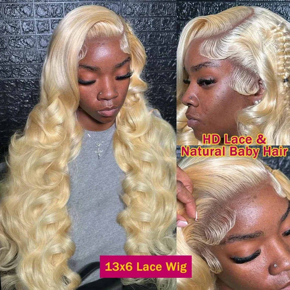 ​​​30 40 inch 250% 613 Honey Blonde 13x6 HD Body Wave Lace Frontal Wig Human Hair 13x4 Transparent Lace Front Wig For Women