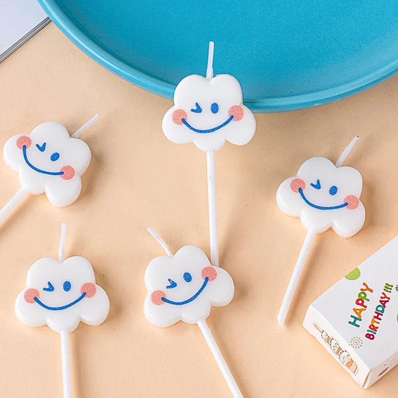 Ins Cute Cloud Smiling Birthday Cake Candles Are Not Edible. Party Cake Dessert Decoration Smile Cloud Candle Plug-in