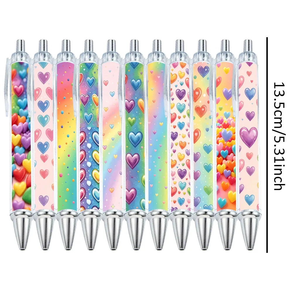 11/18 PCS Sparkling Powder Dot Rainbow Heart Theme Round Pens - Educational Office Supplies - Pattern Random