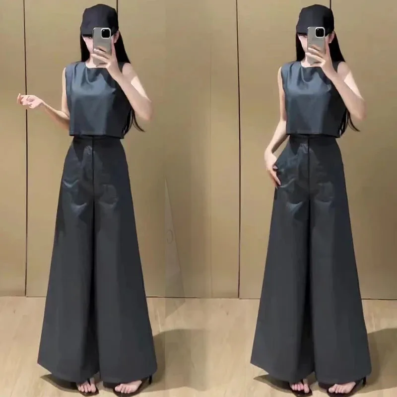 

Офисные женские костюмы Advanced Feeling, весна-лето, новый жилет без рукавов, топы + широкие брюки с высокой талией, женский наряд из 2 предметов