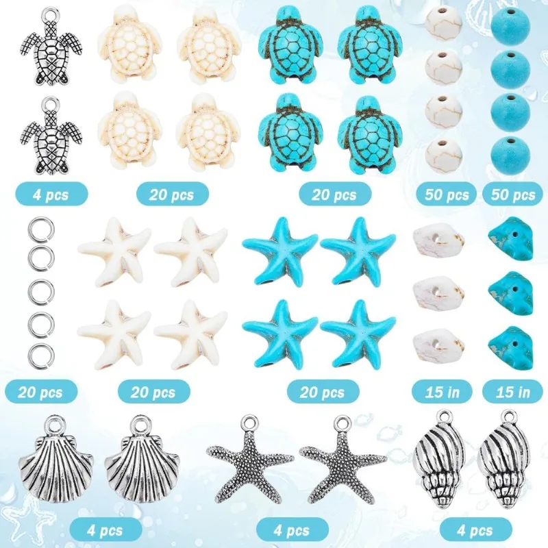 1 Box 217Pcs Turtle Beads Starfish Beads Boho Sea Turtle Bead Starfish Bead Bulk Shell Charm Summer Hawaii Ocean Turtle Charms