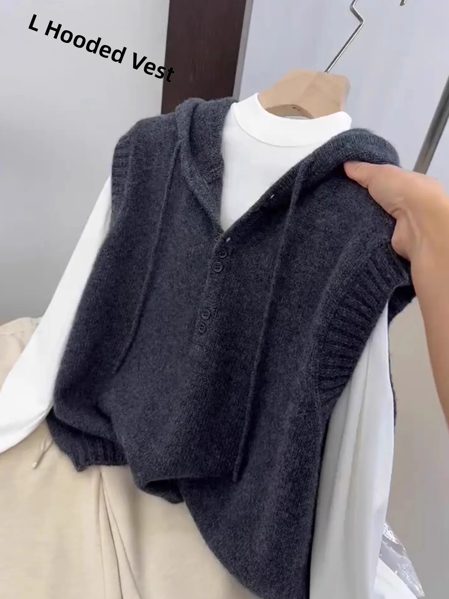 

Жилет с капюшоном, цветной трикотаж, модная корейская зимняя одежда, повседневная женская одежда на шнуровке