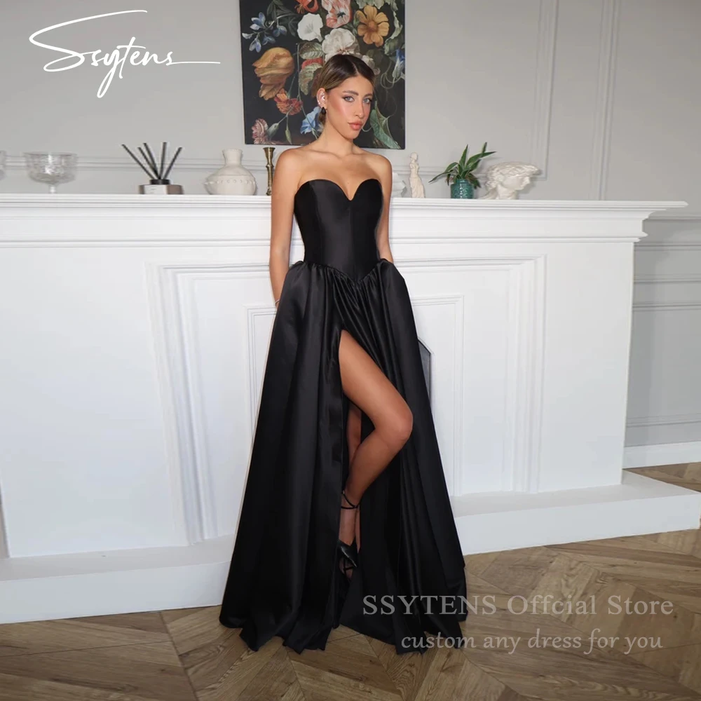 

SSYTENS Sexy Black Sleeveless Evening Dresses High Split Prom Dresses Elegant Corset Back Plus Size Formal Party Gown Customized