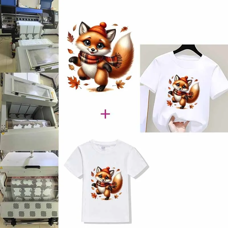 Taste of Autumn animal Foxes Iron On Sticker Birds Heat Transfer T-Shirt Parches Ropa DIY Heat-Adhesive Clothing Baby Stickers