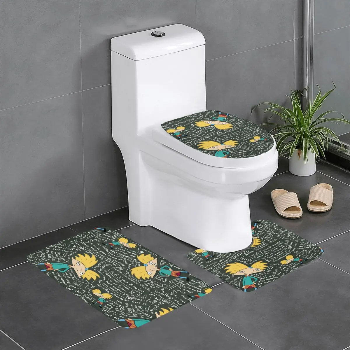 

Custom Hey Arnold Anime Animation 3 Pieces Bathroom Rugs Set Non Slip Helga Pataki Toilet Bath Mat Sets
