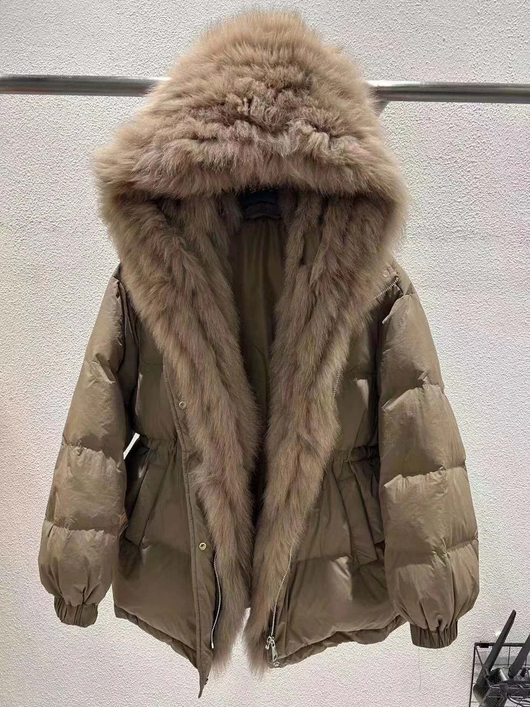 الشتاء Thiened الأبيض Du أسفل البخاخ Jaet المرأة منتصف طول فضفاض Faion ملابس خارجية مع كبير الفراء طوق عادية Sle #3