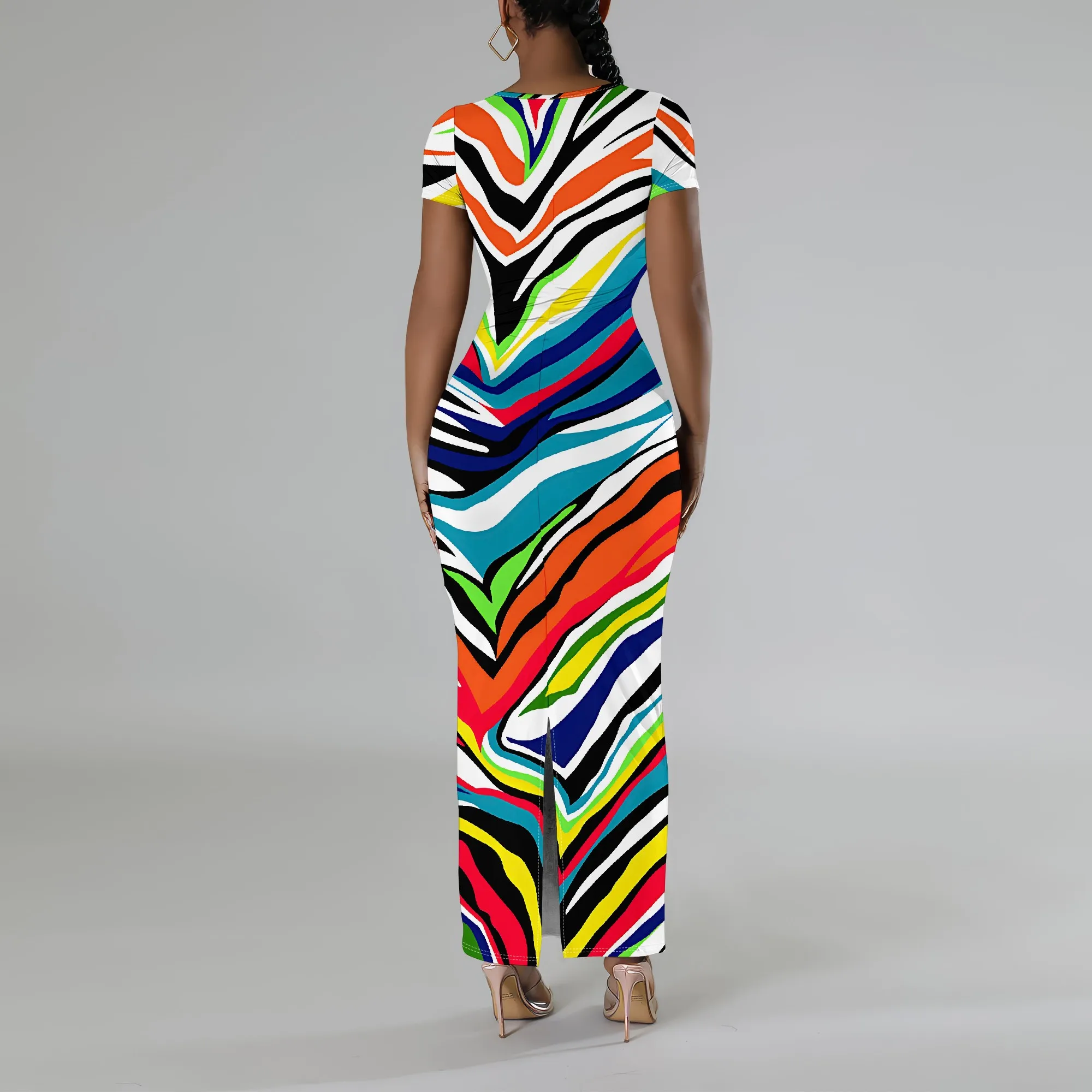 Moda damska Bez rękawów Luźne seksowne stroje Długa halka Sukienka letnia z nadrukiem Sukienka z wycięciem Sukienki Maxi