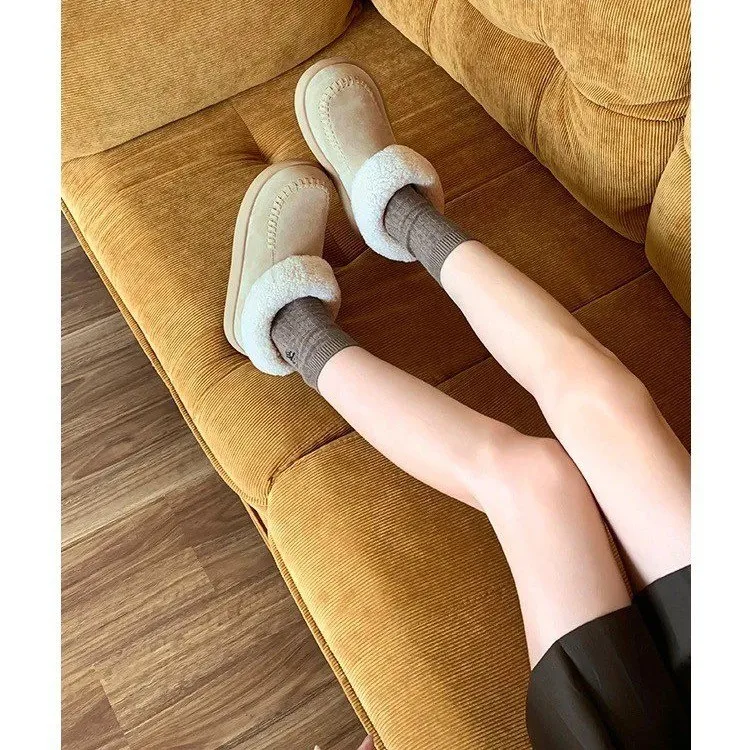 النساء أحذية الثلوج شتاء دافئ أفخم لينة وحيد مقاوم للماء الرجال في الهواء الطلق أحذية منصة المضادة للانزلاق عادية شقة الكاحل فراء الأحذية #5