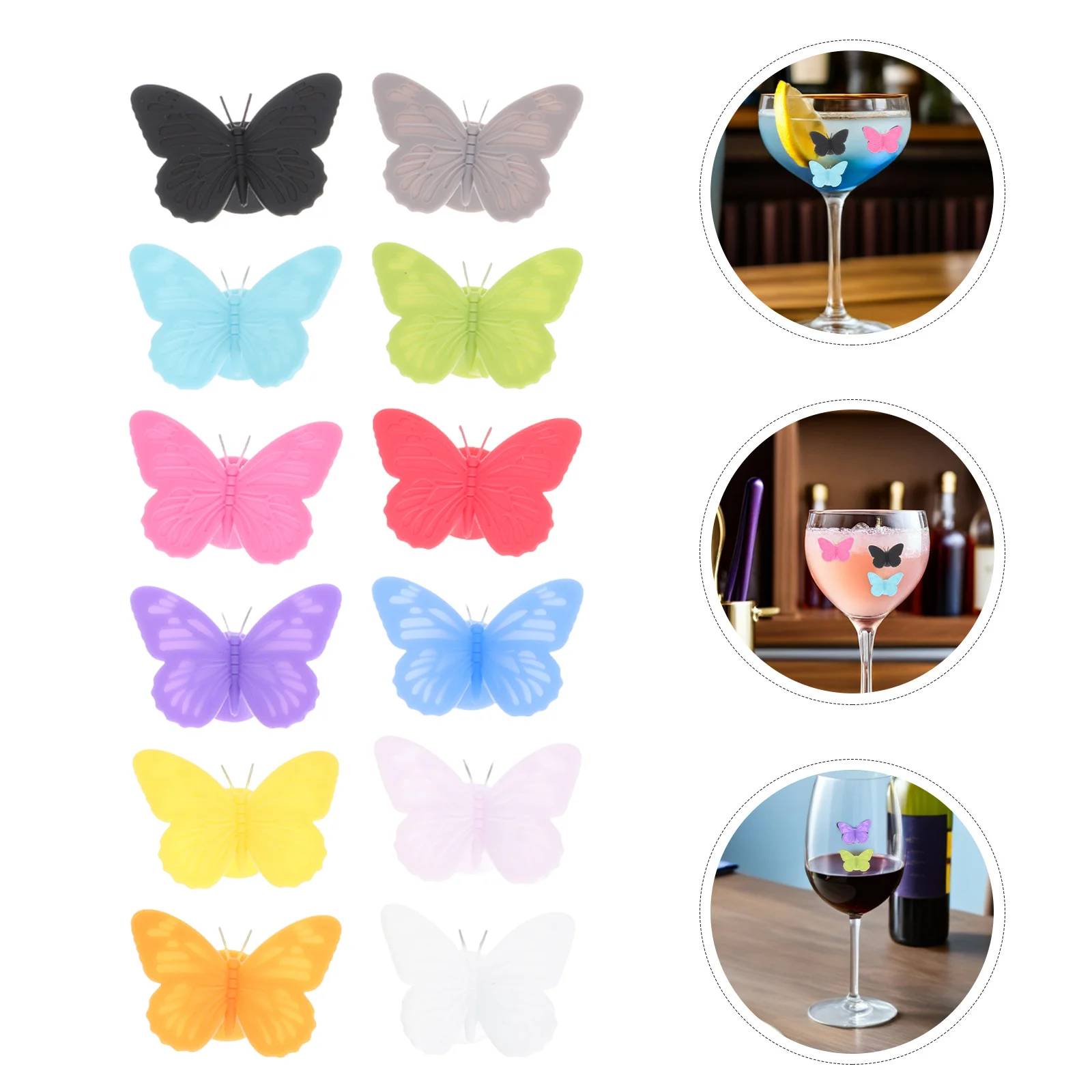 

24pcs Butterfly Silicone Drink Markers Suction Cup Reusable Wine Glass Identifiers Cocktail Goblet Tags Party Cup Charm
