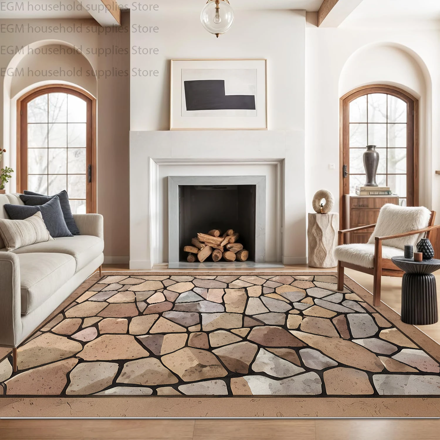 Earth Tone Imitation Rock Pattern Carpet for Living Room Home Decor Washable Non-Slip Vintage Bedroom Large Rug Soft Fluffy Mats